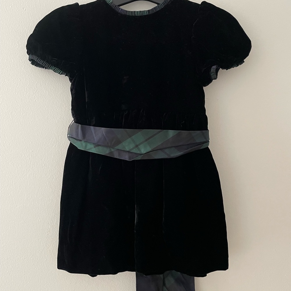 Ralph Lauren Velvet Holiday Dress Silk Plaid Bow